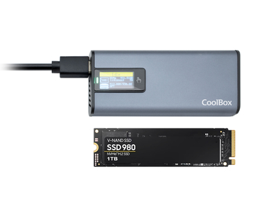 CAJA EXTERNA SSD M.2 NVMe PS32 CON PANTALLA LCD GRIS COOLBOX